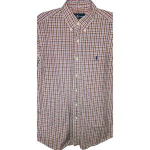Polo Ralph Lauren Mens Medium Red Plaid Long Sleeve Button Down Shirt Logo SfPf